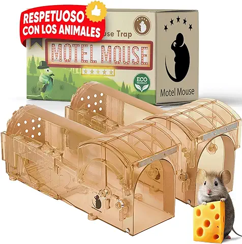 Motel Mouse Trampa Ratones y Ratas Vivos para Interiores y Exteriores - Fácil de Usar, Fácil de Limpiar, Reutilizable, Liberación sin Contacto - Viene con Manual de Instrucciones y Video en Castellano  