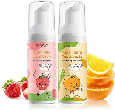 Moulis Pasta de Dientes de Espuma Para Niños, Pasta de Dientes Blanqueadora con Bajo Contenido de Fluoruro Para Cepillo de Dientes en Forma de U, Reduce la Placa (Fresa&Naranja)  