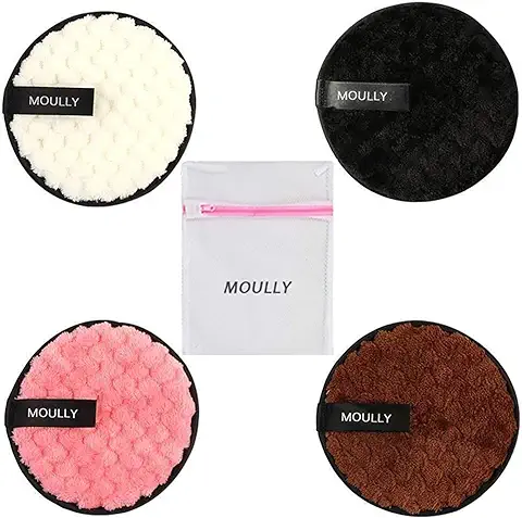 MOULLY 4Pcs Discos Desmaquillantes Reutilizables, Algodón Desmaquillantes Lavado y Ecologicos, Almohadillas Desmaquillantes Facial Reutilizables  