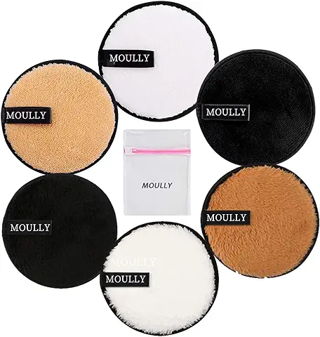 MOULLY 6Pcs Discos Desmaquillantes Reutilizables, Algodón Desmaquillantes Lavado y Ecologicos, Almohadillas Desmaquillantes Facial Reutilizables  
