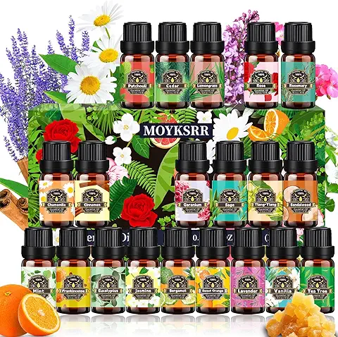 MOYKSRR Set de Aceites Esenciales para Humidificador 20 x 10ml, Natural Aromaterapia, Aromaterapia Aceite Aromático para Difusor, SPA, Masajes, Bricolaje Casero - Eucalipto,Naranja Dulce,Vainilla  