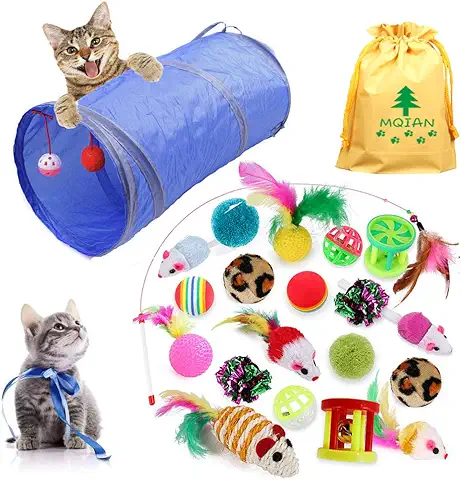 MQIAN 21PCS Juguetes para Paquete de Variedad para Gatitos, Set di Juguetes para Gatos Interactivo Ratón,Juguetes para Gatos con Plumas Túnel  