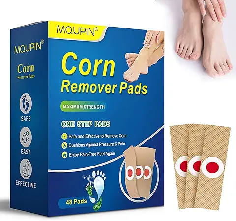 MQUPIN 48 Almohadillas para Quitar Maíz, Apósitos para Quitar Maíz para Pies, Removedor de Verrugas, Alivio de Eliminación de Maíz, Dolor de Maíz, Eliminar Callos, Callos, Verrugas  