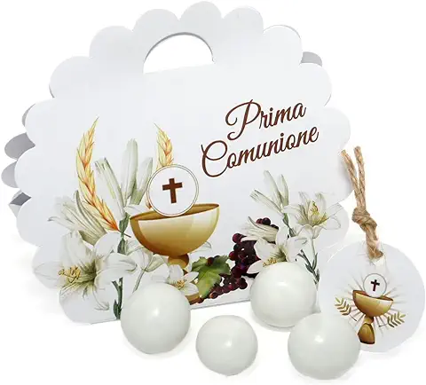 Mr Pubblicità 25 + 25 Unidades – Cajas para Bomboneras de Primera Comunión – 25 Unidades + Etiquetas para Bombonera o para Pañuelos 25 Unidades – Flores  