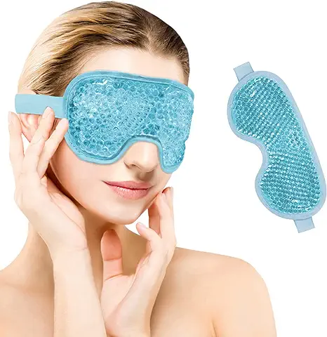 Máscara de ojos CAM2 Refrescante, Máscara de ojos Fría, Máscara de ojos Reutilizable con Perlas de gel, Máscara de Enfriamiento/almohadillas de gel para ojos (azul)  