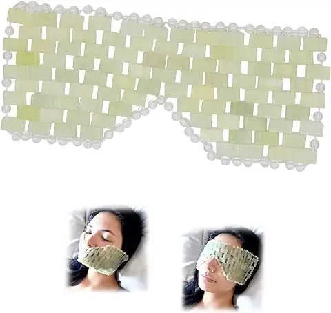 MáScara Jade para Los Ojos, Máscara De Piedra Facial Verde Natural, Cubierta Facial de Jade, Fría o Caliente Usando Máscara de Dormir para Relajar Los Ojos Aliviar MigrañA  
