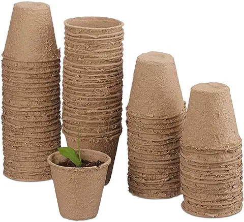 MSYU Macetas de Cultivo Conjunto, Biodegradables, para Plantas, 50 Piezas de Macetas, Celulosa, Redondas, 8 cm, Beige  
