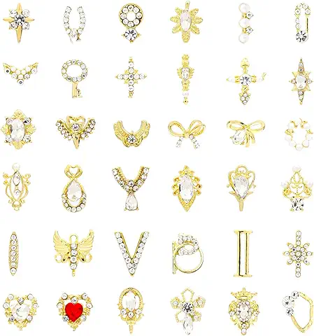 MWOOT 36 Piezas 3D DIY Encantos de Uñas, Kit Decoración Uñas con Diamantes Imitación Brillantes, Rhinestones Nail Charms Set,Perla Gemas Uñas Accesorios para DIY Mujeres Manicura Salón Uñas Decoración  