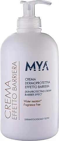 Mya - Crema Dermoprotectora para Manos con Efecto Barrera, Resistente al Agua, sin Parabenos, sin Alcohol y sin Fragancia, 1 Botella de 500 ml con Bomba Dispensadora  