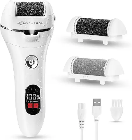 MYCARBON Lima Eléctrica Pies Durezas Recargable 1200 mAh con Pantalla Digital LED Pedicura Profesional Eliminar Las Durezas y Callos Impermeable con 2 Recambios Rodillos  