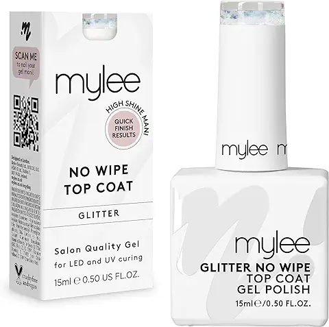 MYGEL by Mylee Capa Superior con Purpurina No Wipe Esmalte en Gel Semipermanente 15ml, UV/LED Manicura y Pedicura para Uso Profesional y Doméstico, Larga Duración, Fácil de Aplicar, Duradero y Seguro  