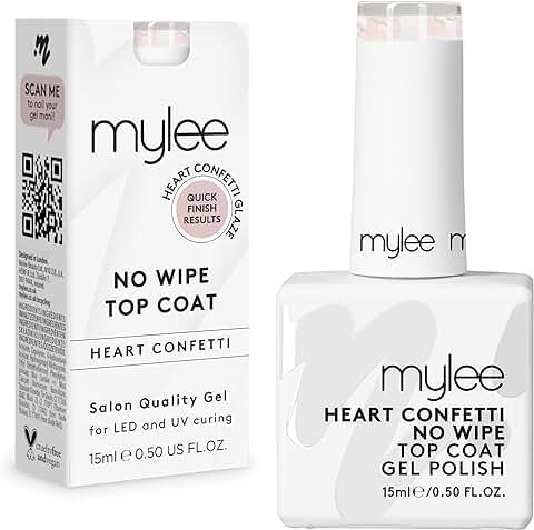 MyGel by Mylee Esmalte de Uñas de Gel Capa Superior Sin Limpieza Confeti de Corazón 15 ml, UV/LED Manicura y Pedicura, Uso Profesional y Doméstico, Hasta 2 Semanas, Fácil de Aplicar, Duradero y Seguro  
