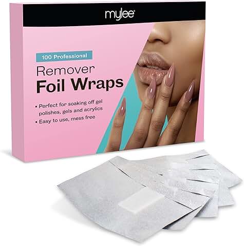 Mylee 100 Tiras Quitaesmalte de Papel de Aluminio con Toallitas de Algodón Sin Pelusas, Elimina Esmalte de Uñas de Gel Rápido y Fácil  