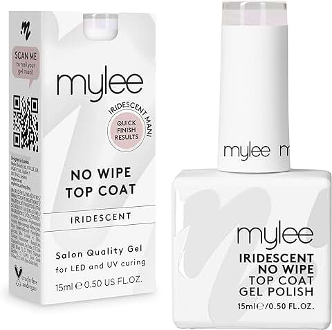 Mylee Esmalte Protector Iridiscente Sin Limpieza para Esmalte de Uñas de Gel UV LED 15ml, Acabado Rápido, Fácil y Duradero, para Uñas Naturales, Extensiones y Puntas, Manicura y Pedicura Profesional  