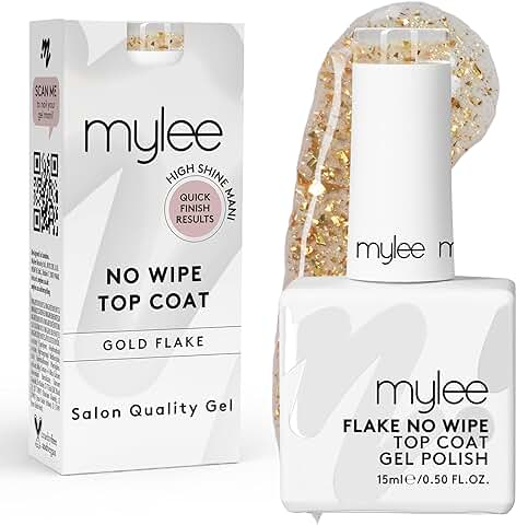 Mylee Esmalte Protector Sin Limpieza con Particulas Doradas para Esmalte de Uñas Gel UV LED 15ml, Acabado Duradero, Rápido y Fácil, Uñas Naturales, Extensiones, Puntas, Manicura y Pedicura Profesional  