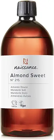 Naissance Aceite De Almendras Dulces Prensado en Frio Puro (No 215) - 1 Litro - Hidratante y Emoliente Cuidado Cara, Pelo, Uñas, Cuerpo, Piel – Ideal Para Masaje Corporal, Jabones, Estrías  