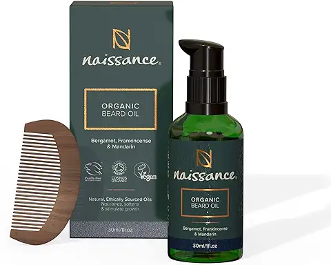 Naissance Aceite Para Crecimiento Barba Organico 30ml - Kit Cuidado Natural Para Hombre Con Peine De Madera - Serum Perfumado Hidratante Suavizante Para Piel Seca - Con Aceite De Ricino Argan & Jojoba  