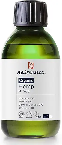 Naissance Aceite Vegetal de Semillas de Cáñamo BIO n. º 206-250ml - 100% Puro, Prensado en Frío, Virgen, Certificado Ecológico, Vegano y no OGM  