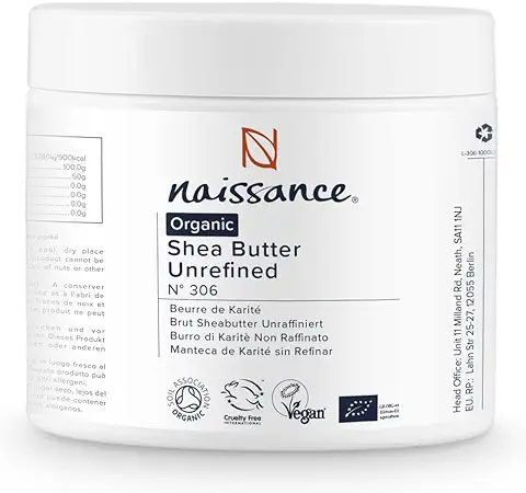 Naissance Manteca de Karité BIO n. º 306 – 250g – Pura, Natural, Certificada Ecológicamente, sin Refinar, Elaborada de Forma Artesanal y Vegana – Obtenida de Forma ética y Sostenible en Ghana.  