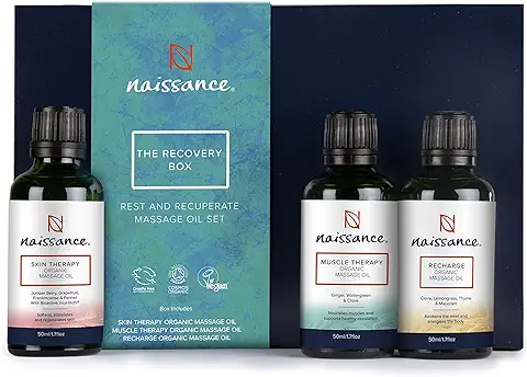 Naissance Set de Aceites De Masaje Orgánico The Recovery Box Kit - Juego Regalo Relajante 3 x 50ml Aceite Caliente Natural Alivio Estrés Calmante  