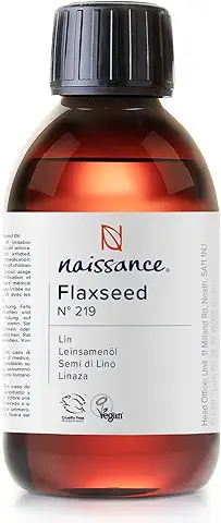 NaissanceAceite Vegetal de Linaza Virgen BIO (No. 219) - 250ml - Prensado en Frío, Puro, Certificado Ecológico - Para Cuerpo, Cara, Piel, Pelo, Uñas  