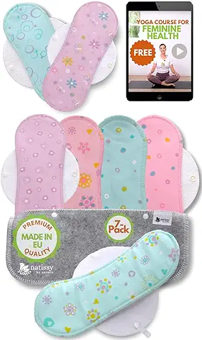 Natissy Salvaslip Reutilizable; 7-Pack (S) Salvaslip Algodón Orgánico HECHAS EN LA UE; Compresas Lavables Sanitarias sin PUL; Salvaslip Tela para el uso Diario y Flujo Blanco, NO para Menstruación  