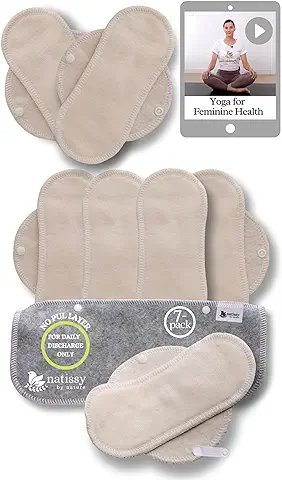 Natissy Salvaslip Reutilizable; 7-Pack (S) Salvaslip Algodón Orgánico HECHAS EN LA UE; Compresas Lavables Sanitarias sin PUL; Salvaslip Tela para el uso Diario y Flujo Blanco, NO para Menstruación  