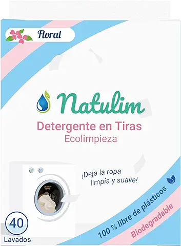 Natulim - Detergente en Tiras para Lavadora (40 Lavados) - Incluye Efecto Suavizante, Ecológico, Hipoalergénico - Ropa Limpia y Suave sin Ensuciar el Planeta (Fragancia Floral)  
