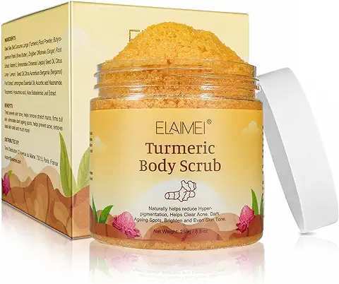 Natural Body Scrub, Exfoliante Corporal de Cúrcuma con sal del mar Muerto, Limpieza Profunda de Cara Cuerpo y Pies,Hidratante Piel Nutritiva Piel Exfoliante para Reducir los Poros,eliminar el Acné250g  