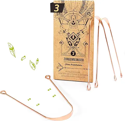 Nature Nerds - Limpiadores de Lengua de Cobre (3 Piezas) - Jihwa Prakshalana - Un Ritual de Desintoxicación Ayurvédico con el Raspador de Lengua - Higiene Bucal sin Plástico  