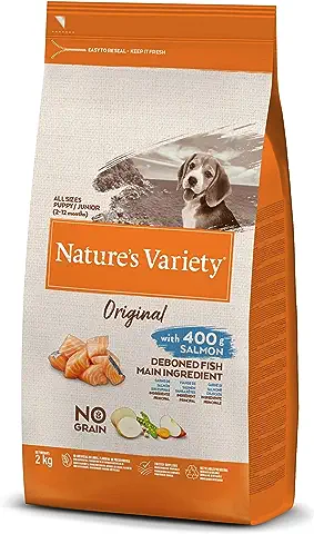 Nature's Variety Original No Grain, Pienso para Perros Junior de Todos los Tamaños, Sin Cereales, con Salmón sin Espinas, 2kg  