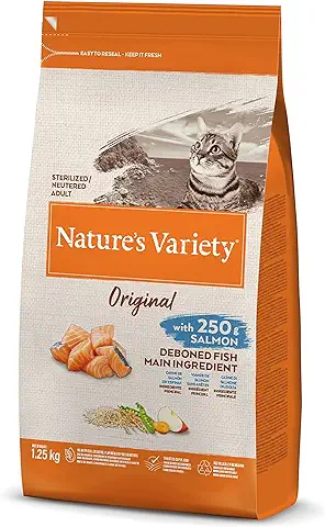 Nature's Variety Original, Pienso para Gatos Adultos Esterilizados con Salmón sin Espinas, 1,25kg  