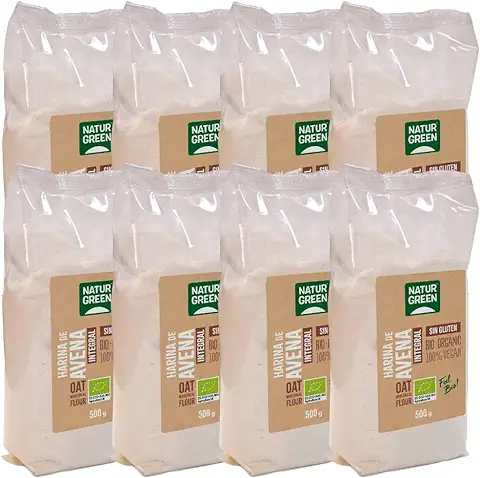 NATURGREEN - Harina de Avena Integral, Granos de Avena Molidos, Ecológico, Condimento Bio, 100% Vegano - 500 g, Pack 6 Unidades  
