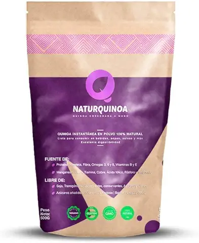 Naturquinoa | Concentrado de Quinoa en Polvo Premium 100% Natural | Quinoa sin Gluten | Bolsa 500 gr de Quinoa | Bolsa para 30 Días  