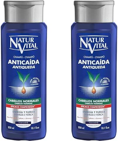 NaturVital - Champú Anticaída, Sin Parabenos, Colorantes ni Siliconas, Champú Natural para Cabellos Normales, Estimula el Crecimiento del Cabello, para Hombres y Mujeres, 300ml (Paquete de 2)