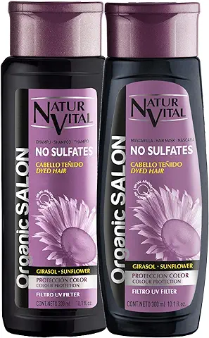 NaturVital Pack Sin Sulfatos Protección Color: Champú 300ml + Mascarilla 300ml Organic Salon, con Keratina y sin Sal Añadida para Cabello Teñido o Frágil  