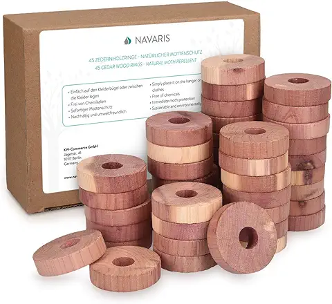 Navaris 45 Discos Antipolillas de Madera de Cedro - Repelente Natural de Polillas para ropa Armario Cajones - 100% Biodegradable  