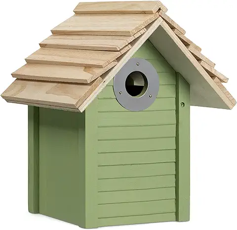 Navaris Casa de Madera para Pájaros - Casita Pajarera para Aves de Exterior - Caseta para Colgar Jardín Balcón árbol - 25 x 20 x 17.9 CM - Verde  