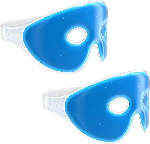 Navaris Compresa Fría para ojos - 2x Antifaz de gel de Calor y Frío - Compresas Ajustables y Reutilizable para la cara con Forma de Gafas - Azul  