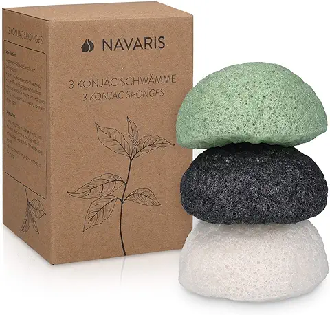 Navaris Set de 3x Esponja de Limpieza Facial Konjac - Esponjas Exfoliantes para todo tipo de piel - 100% Natural Vegana Biodegradable y Reutilizable  