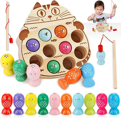 NCKIHRKK Juguetes Montessori 2 Años, Juegos Magnetico, Juguetes Niños 2 Años de Pescar Madera para Niños, Juegos Educativos Niños 2 Años, Juguetes Madera Bebe, Regalo Cumpleaños Niño 2 3 4 5 Años  