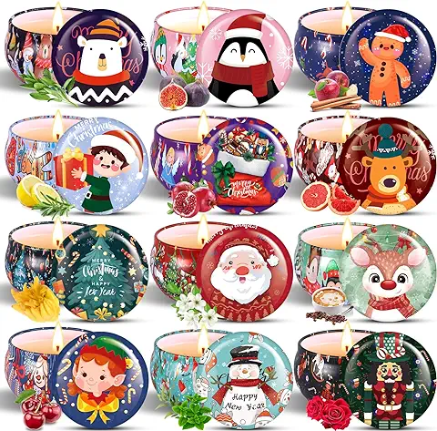NCKIHRKK Velas Aromáticas Navidad, 12 Pack Velas Perfumadas Regalos Originales para Mujer, Cera de Soja Velas Navidad para Dormitorio, Baño, Yoga, Regalo de Cumpleaños, Navidad Día de San Valentín  