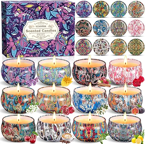 NCKIHRKK Velas Perfumadas Regalos Originales para Mujer, 12 Piezas Velas Aromáticas Cera de Soja Natural, Velas Decorativas para Cumpleaños, Día de la Madre, Navidad San Valentín Aniversarios Regalo  