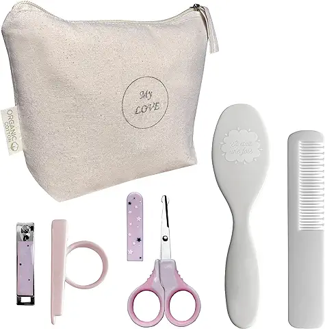 Neceser para Bebe Recién Nacido con Peine Y Cepillo/Kit De Baño para Niños Y Niñas para El Aseo/Set De Productos para El Peinado Y Cuidado Infantil con Peine Y Cepillo Suave (Gris Y Rosa)  