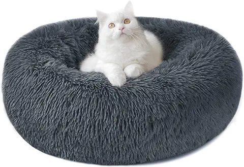 Nepfaivy Cama Relajante para Gatos y Perros Pequeños - Cojines Antiestrés y Lavables, Gris Oscuro, S-15.75in/40cm  