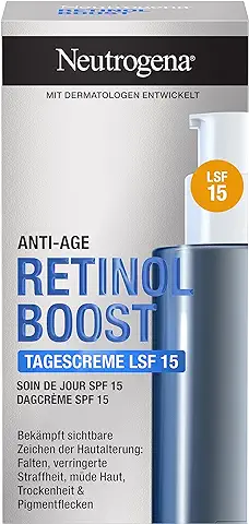 Neutrogena Retinol Boost Crema de día SPF 15 (50 ml), Crema Hidratante Protectora con Retinol, Extracto de hoja de Mirto y ácido Hialurónico, Crema Facial Eficaz para una piel Joven y Saludable  