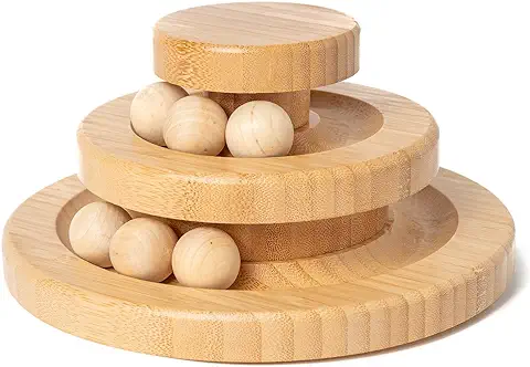 New Living Juguete de Bambú para Gatos, bola y Pista, Juego de mesa Giratoria y Bola, Diferentes Niveles de Nivel, Juguete Ecológico para Gatos, Juguete para Gatitos, Ejercicio Mental y Físico  