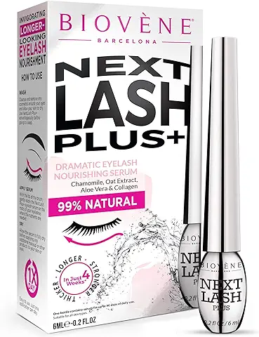 Next Lash Plus de Biovène + Sérum para Pestañas Dramáticas - Sérum para el Crecimiento de Pestañas, Aumenta la Apariencia de las Pestañas - Hecho con Vitaminas Esenciales + Extractos Naturales (6ml)  