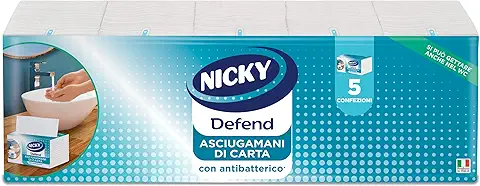 Nicky Defend - Toalla con Antibacteriano Desechable, 5 Paquetes de 100 Toallas de 2 Capas por Paquete, Suave y Resistente, Elimina Gérmenes y Bacterias, Papel 100% pura Celulosa Biodegradable  