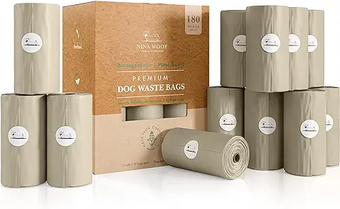 NINA WOOF - Bolsas para Excremento de Perro Compostables, Biodegradables y Resistentes a la Humedad. Gruesas e Ideales para Viajar y Pasear con tu Mascota (15 Unidades (Paquete de 12)) NINA WOOF - Bolsas para Excremento de Perro Compostables, Biodegradables y Resistentes a la Humedad. Gruesas e Ideales para Viajar y Pasear con tu Mascota (15 Unidades (Paquete de 12))